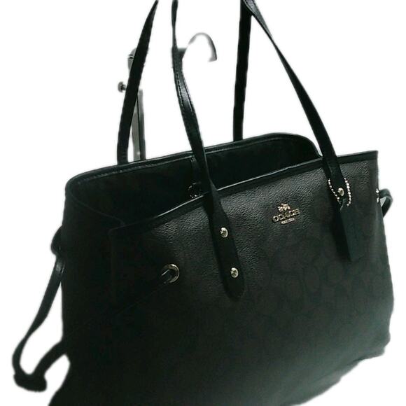 Coach Handbags - Coach Signature Coated Canvas Tote Black Leather Trim Shoulder Bag F57842